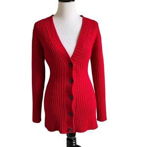 Prada Deep V Neck Button Front Ribbed Cardigan Size 38